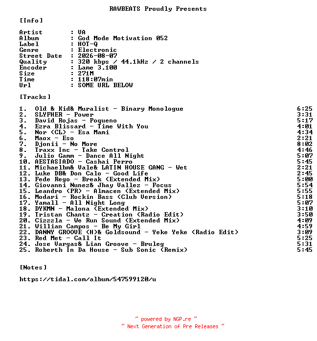 NFO for the release VA-God_Mode_Motivation_052-WEB-2026-RAWBEATS by RAWBEATS
