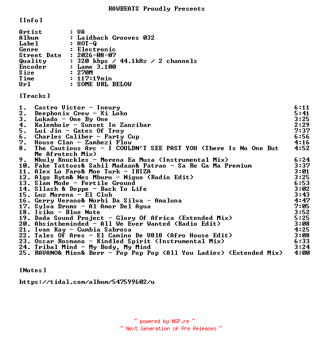 NFO for the release VA-Laidback_Grooves_032-WEB-2026-RAWBEATS by RAWBEATS