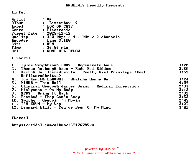 NFO for the release VA-Litterbox_19-WEB-2025-RAWBEATS by RAWBEATS