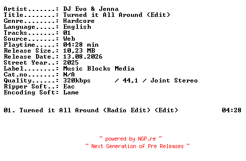 NFO for the release DJ_Evo_and_Jenna-Turned_it_All_Around_(Edit)-SINGLE-WEB-2025-XTC_iNT by XTC_iNT
