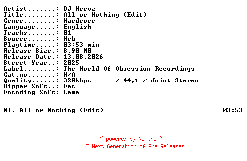 NFO for the release DJ_Hervz-All_or_Nothing_(Edit)-SINGLE-WEB-2025-XTC_iNT by XTC_iNT