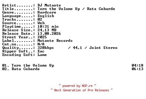 NFO for the release DJ_Mutante-Turn_the_Volume_Up_-_Rata_Cobarde-WEB-2025-XTC_iNT by XTC_iNT
