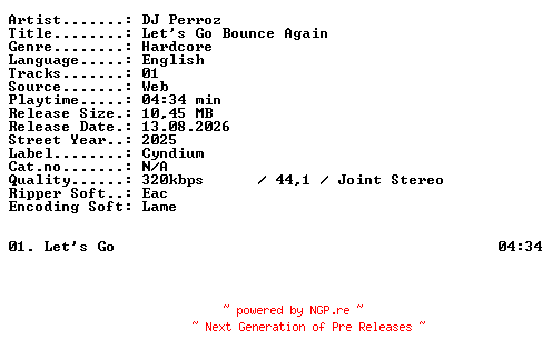 NFO for the release DJ_Perroz-Lets_Go_Bounce_Again-SINGLE-WEB-2025-XTC_iNT by XTC_iNT