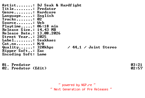 NFO for the release DJ_Seak_and_Hardfight-Predator-WEB-2025-XTC_iNT by XTC_iNT