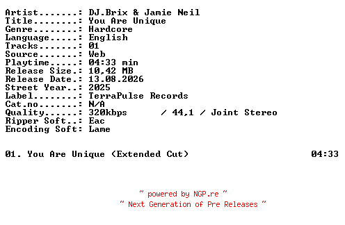 NFO for the release Djbrix_and_Jamie_Neil-You_Are_Unique-SINGLE-WEB-2025-XTC_iNT by XTC_iNT