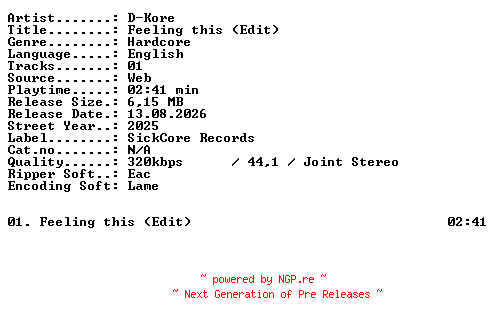 NFO for the release D-Kore-Feeling_this_(Edit)-SINGLE-WEB-2025-XTC_iNT by XTC_iNT