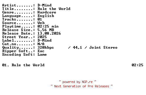 NFO for the release D-Mind-Rule_the_World-SINGLE-WEB-2025-XTC_iNT by XTC_iNT