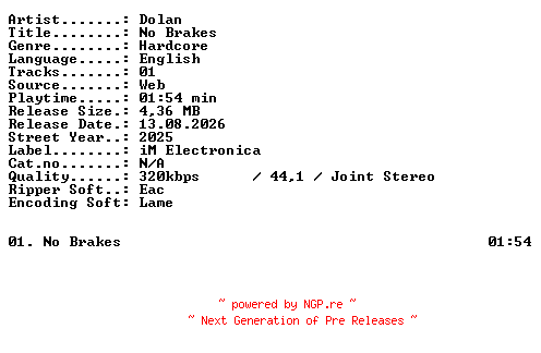 NFO for the release Dolan-No_Brakes-SINGLE-WEB-2025-XTC_iNT by XTC_iNT