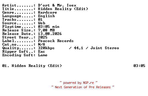 NFO for the release Dort_and_Mr_Ivex-Hidden_Reality_(Edit)-SINGLE-WEB-2025-XTC_iNT by XTC_iNT