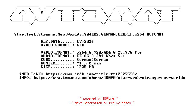 NFO for the release Star.Trek.Strange.New.Worlds.S04E02.GERMAN.WEBRiP.x264-AVTOMAT by AVTOMAT