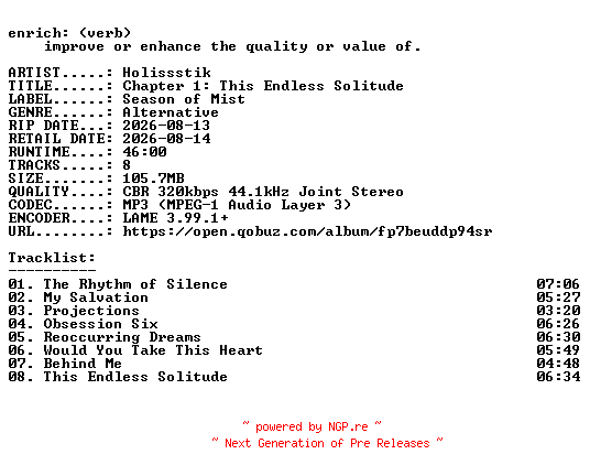 NFO for the release Holissstik-Chapter_1_This_Endless_Solitude-WEB-2026-ENRiCH by ENRiCH