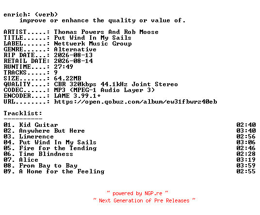 NFO for the release Thomas_Powers_And_Rob_Moose-Put_Wind_In_My_Sails-WEB-2026-ENRiCH by ENRiCH