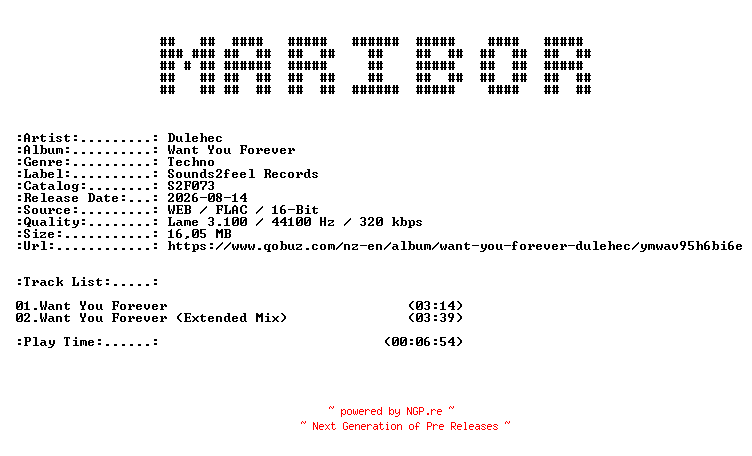 NFO for the release Dulehec-Want_You_Forever-(S2F073)-WEB-2026-MARiBOR by MARiBOR