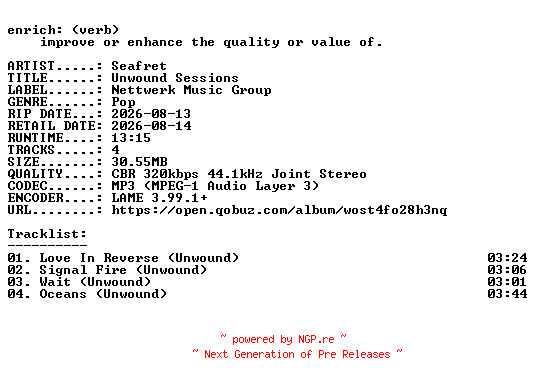 NFO for the release Seafret-Unwound_Sessions-EP-WEB-2026-ENRiCH by ENRiCH