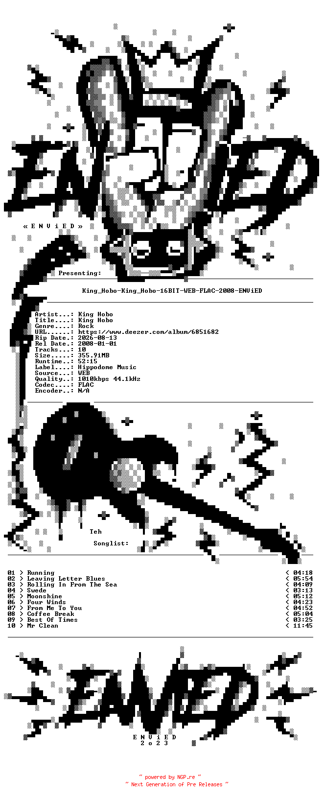 NFO for the release King_Hobo-King_Hobo-16BIT-WEB-FLAC-2008-ENViED by ENViED