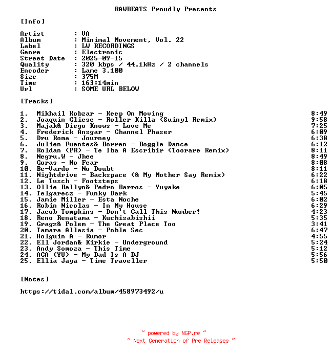 NFO for the release VA-Minimal_Movement_Vol._22-WEB-2025-RAWBEATS by RAWBEATS