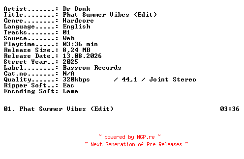 NFO for the release Dr_Donk-Phat_Summer_Vibes_(Edit)-SINGLE-WEB-2025-XTC_iNT by XTC_iNT