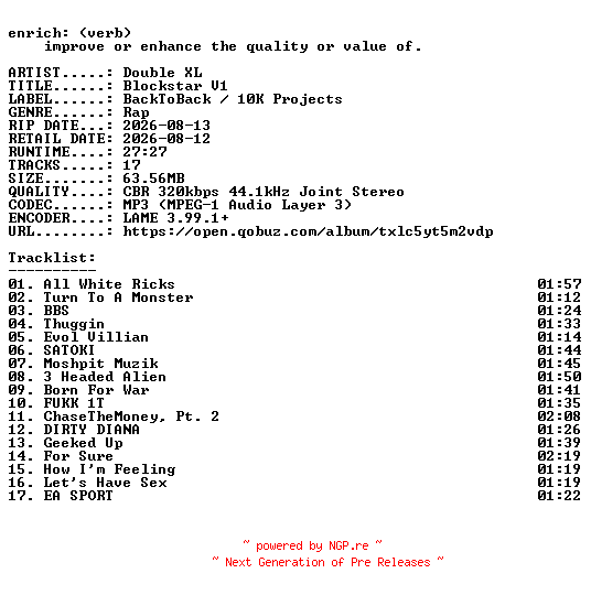 NFO for the release Double_XL-Blockstar_V1-WEB-2026-ENRiCH by ENRiCH