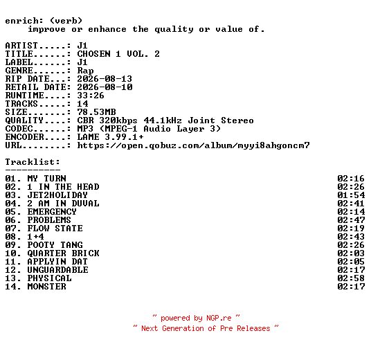 NFO for the release J1-CHOSEN_1_VOL._2-WEB-2026-ENRiCH by ENRiCH