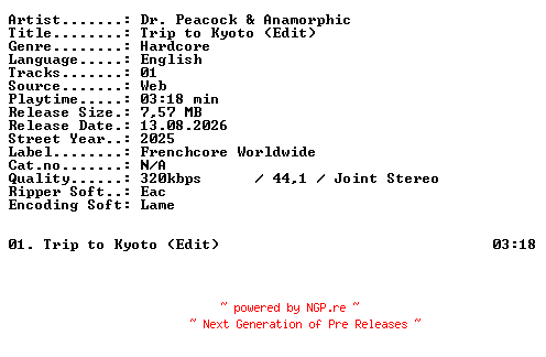 NFO for the release Dr_Peacock_and_Anamorphic-Trip_to_Kyoto_(Edit)-SINGLE-WEB-2025-XTC_iNT by XTC_iNT
