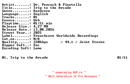 NFO for the release Dr_Peacock_and_Pinotello-Trip_to_the_Arcade-SINGLE-WEB-2025-XTC_iNT by XTC_iNT