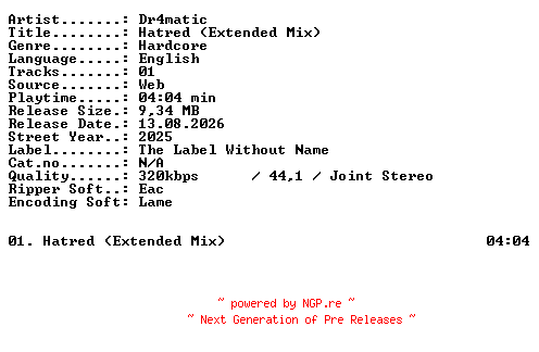 NFO for the release Dr4matic-Hatred_(Extended_Mix)-WEB-2025-XTC_iNT by XTC_iNT