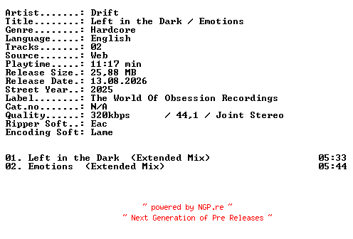 NFO for the release Drift-Left_in_the_Dark_-_Emotions-WEB-2025-XTC_iNT by XTC_iNT