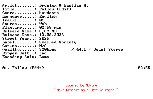 NFO for the release Dropixx_and_Bastian_H-Follow_(Edit)-SINGLE-WEB-2025-XTC_iNT by XTC_iNT