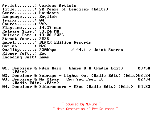 NFO for the release VA-20_Years_of_Denoiser_(Edits)-WEB-2025-XTC_iNT by XTC_iNT