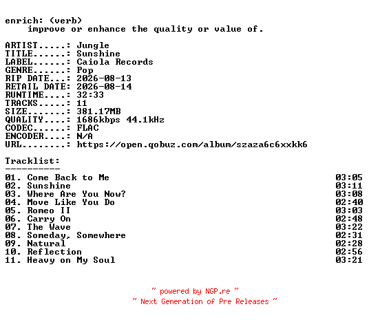 NFO for the release Jungle-Sunshine-24BIT-WEB-FLAC-2026-ENRiCH by ENRiCH