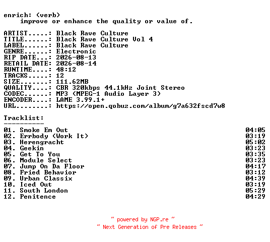 NFO for the release Black_Rave_Culture-Black_Rave_Culture_Vol_4-WEB-2026-ENRiCH by ENRiCH
