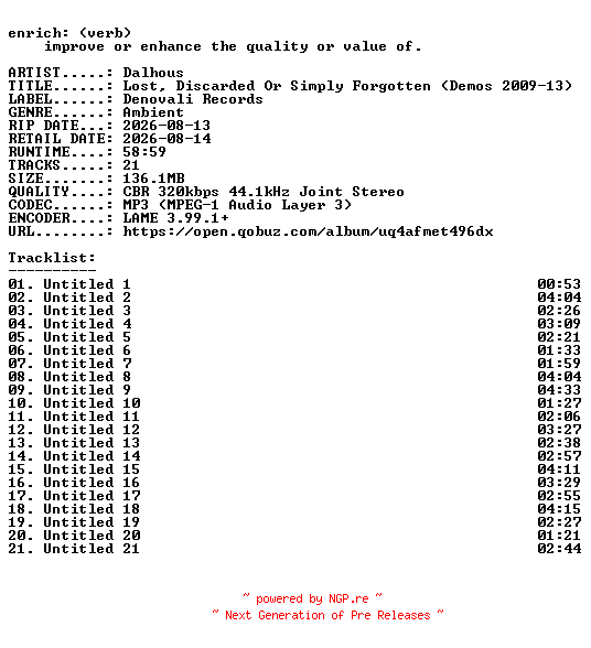 NFO for the release Dalhous-Lost_Discarded_Or_Simply_Forgotten_(Demos_2009-13)-WEB-2026-ENRiCH by ENRiCH