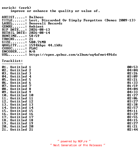 NFO for the release Dalhous-Lost_Discarded_Or_Simply_Forgotten_(Demos_2009-13)-24BIT-WEB-FLAC-2026-ENRiCH by ENRiCH