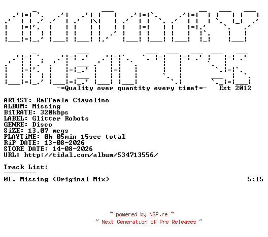 NFO for the release Raffaele_Ciavolino-Missing-(GR036)-SINGLE-WEB-2026-BB by BB