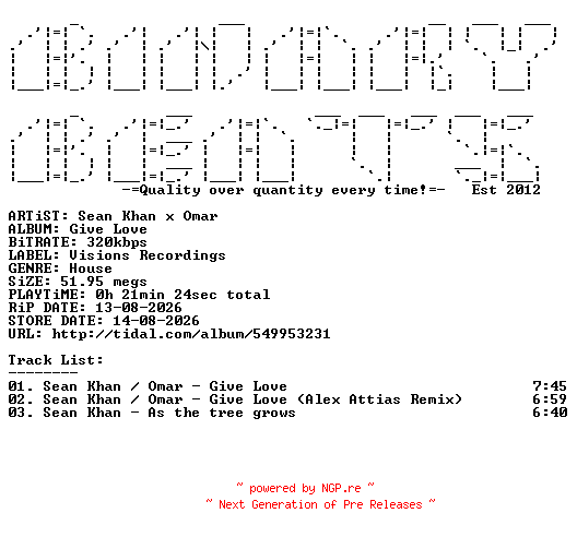 NFO for the release Sean_Khan_x_Omar-Give_Love-(VISIO055)-WEB-2026-BB by BB