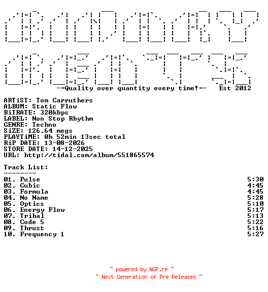 NFO for the release Tom_Carruthers-Static_Flow-(RYDMLP1)-WEB-2025-BB by BB