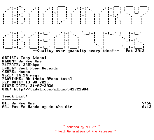 NFO for the release Tony_Lionni-We_Are_One-(SRR00152)-WEB-2026-BB by BB