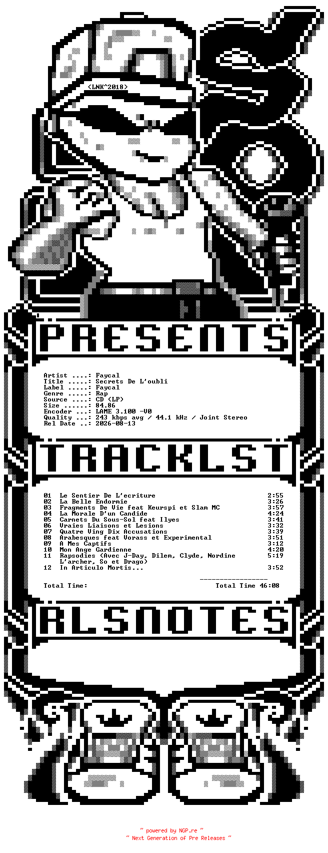 NFO for the release Faycal-Secrets_De_Loubli-FR-2009-SO by SO