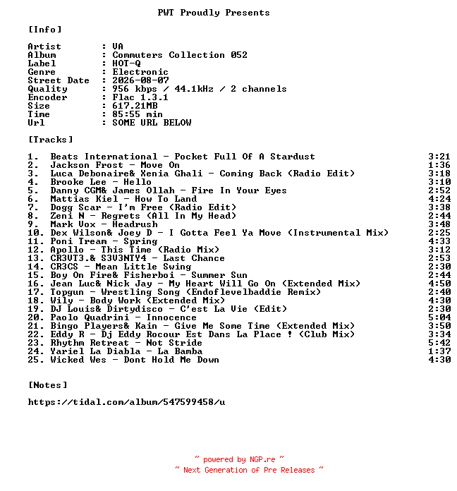 NFO for the release VA-Commuters_Collection_052-16BIT-WEB-FLAC-2026-PWT by PWT
