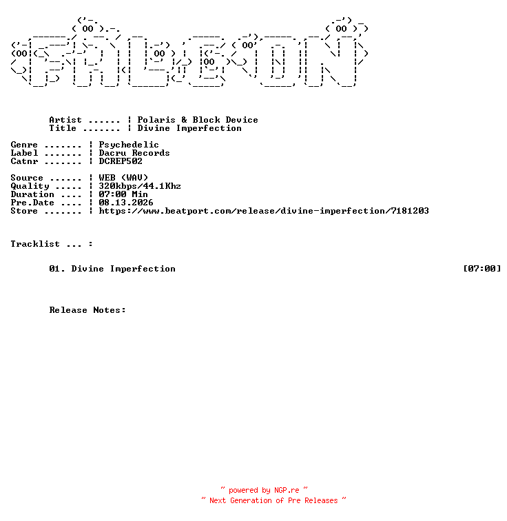 NFO for the release Polaris_And_Block_Device-Divine_Imperfection-(DCREP502)-SINGLE-WEB-2026-FALCON by FALCON