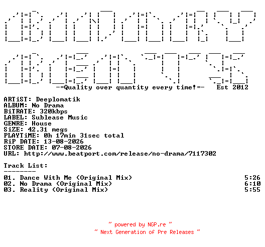 NFO for the release Deeplomatik-No_Drama-(SLM064)-WEB-2026-BB by BB
