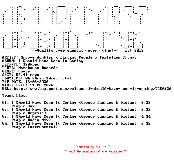 NFO for the release Groove_Junkies_x_Distant_People_x_Tertulien_Thomas-I_Should_Have_Seen_It_Coming-(MHR0126)-WEB-2026-BB by BB