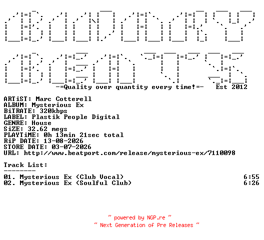 NFO for the release Marc_Cotterell-Mysterious_Ex-(PPDS124)-WEB-2026-BB by BB