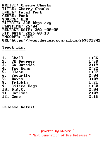 NFO for the release Cherry_Cheeks-Cherry_Cheeks-WEB-2021-SDR by SDR