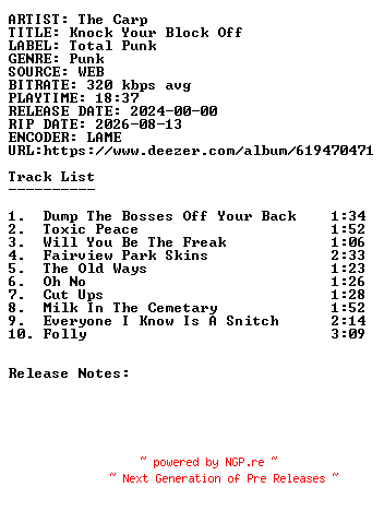 NFO for the release The_Carp-Knock_Your_Block_Off-WEB-2024-SDR by SDR