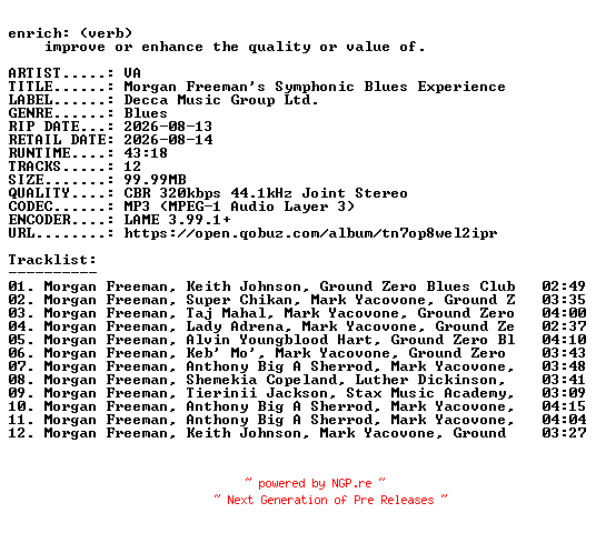 NFO for the release VA-Morgan_Freemans_Symphonic_Blues_Experience-WEB-2026-ENRiCH by ENRiCH
