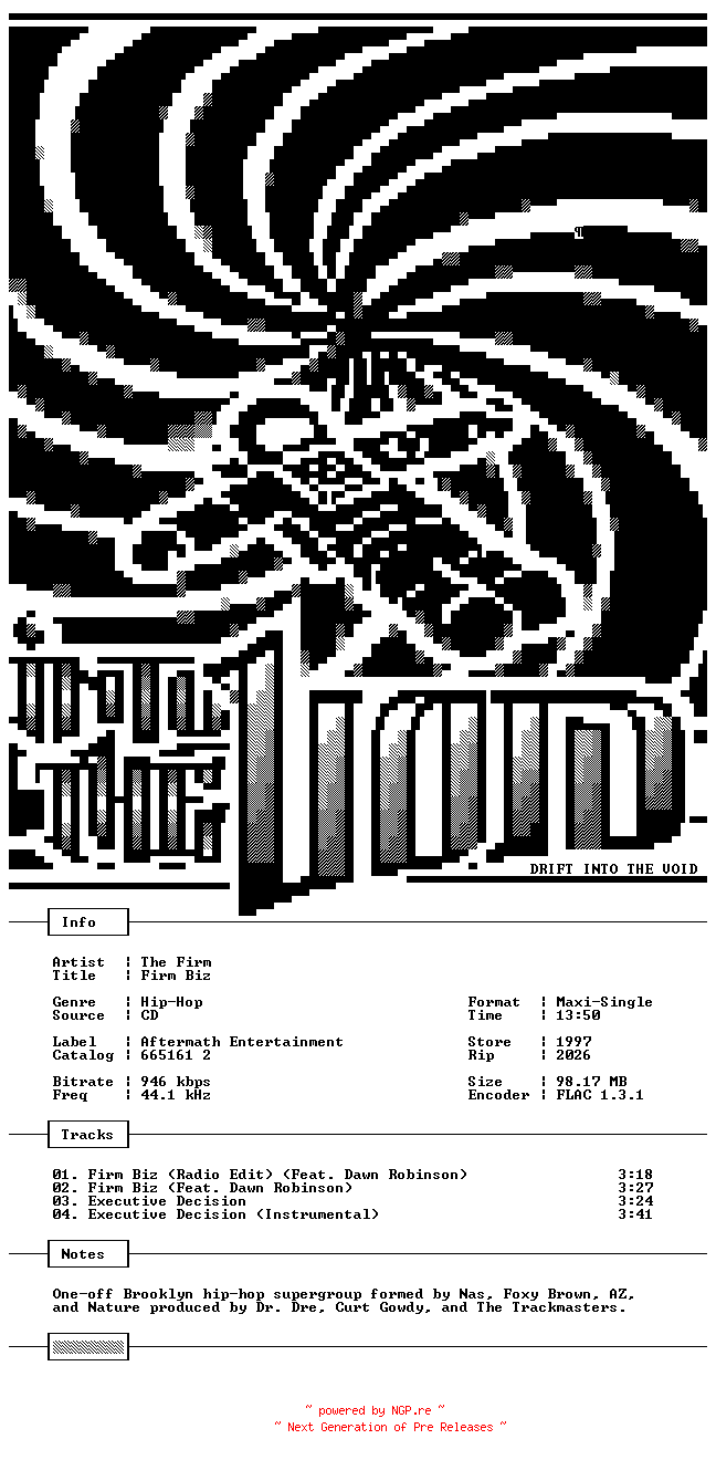 NFO for the release The_Firm-Firm_Biz-EU_Retail-CDM-FLAC-1997-THEVOiD by THEVOiD