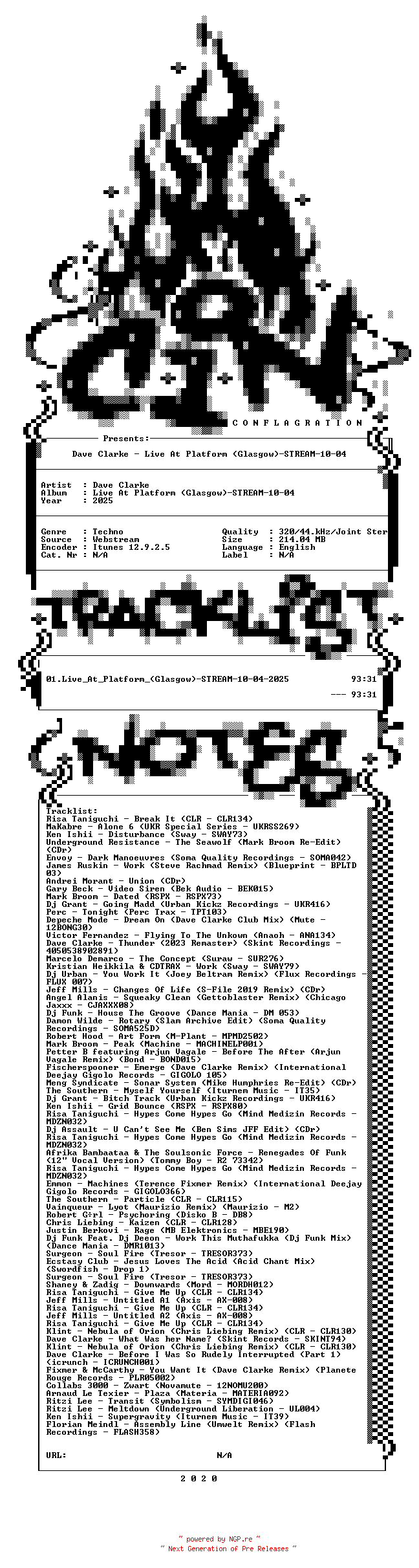 NFO for the release Dave_Clarke-Live_At_Platform_(Glasgow)-STREAM-10-04-2025-CiN_INT by CiN_INT