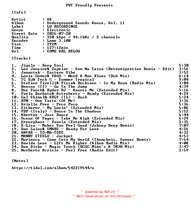 NFO for the release VA-Underground_Sounds_House_Vol._11-WEB-2026-PWT by PWT