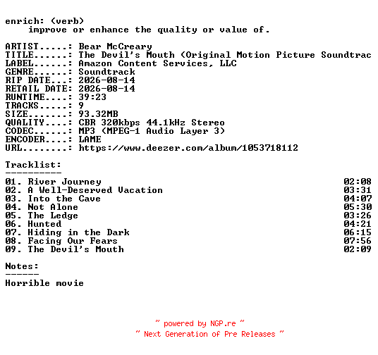 NFO for the release Bear_McCreary-The_Devils_Mouth_(Original_Motion_Picture_Soundtrack)-OST-WEB-2026-ENRiCH by ENRiCH